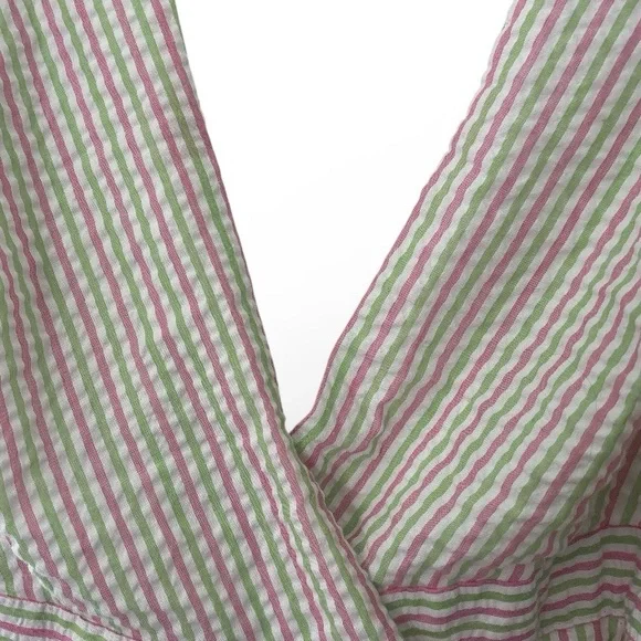 NWOT Draper James RSVP XS Pink Green Striped Seersucker Puff Sleeve Wrap Dress - Picture 6 of 14